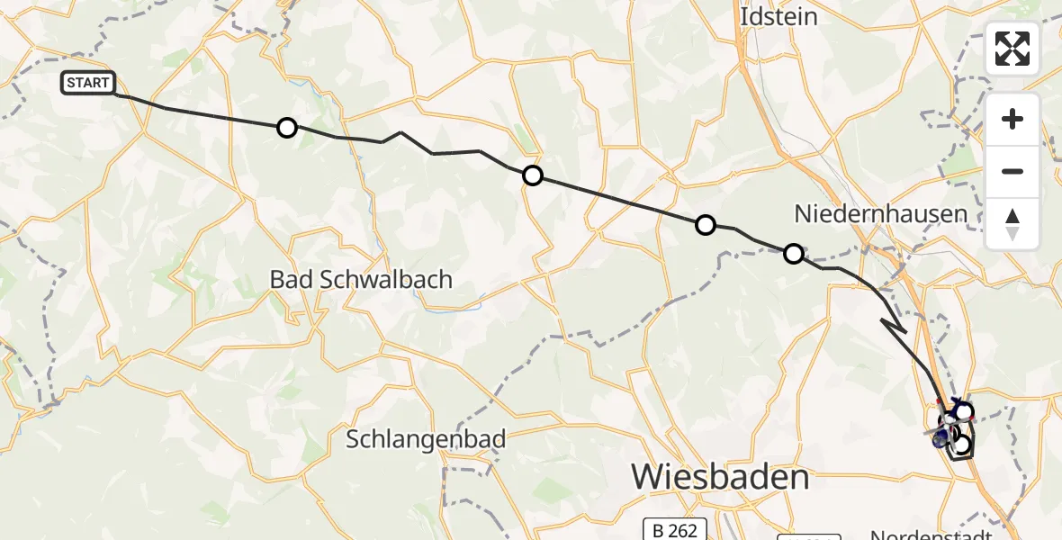 Flugroute Polizeihubschrauber Heidenrod - Autobahn Police Wiesbaden Hubschrauberlandeplatz, 20 April 2026, 19:11