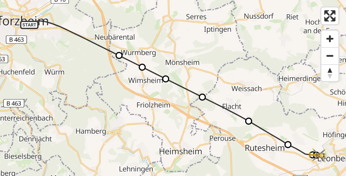 Flugroute Rettungshubschrauber Pforzheim - Leonberg Hospital, 20 April 2026, 19:21