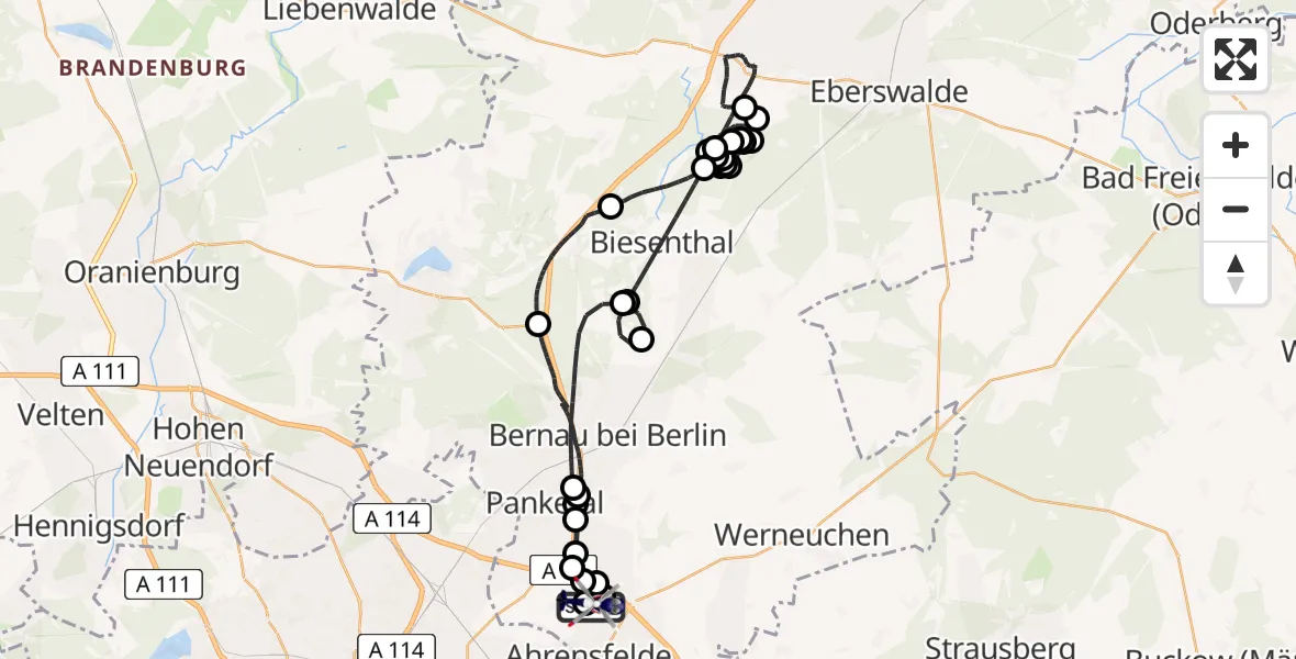 Flugroute Polizeihubschrauber Ahrensfelde Hubschrauberlandeplatz - Ahrensfelde Hubschrauberlandeplatz, 20 April 2026, 19:38