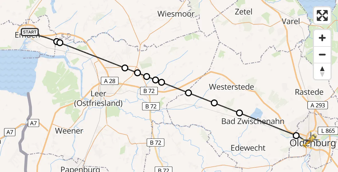 Flugroute Rettungshubschrauber Emden - Oldenburg (Oldb), 20 April 2026, 20:10