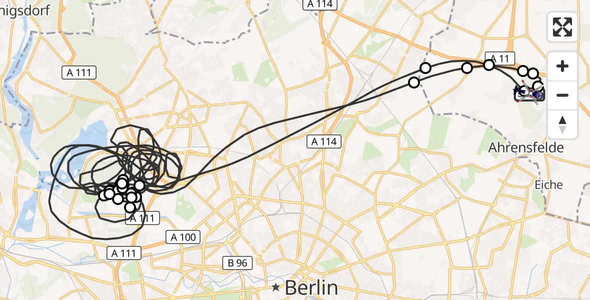 Flugroute Polizeihubschrauber Ahrensfelde Hubschrauberlandeplatz - Ahrensfelde Hubschrauberlandeplatz, 20 April 2026, 20:15