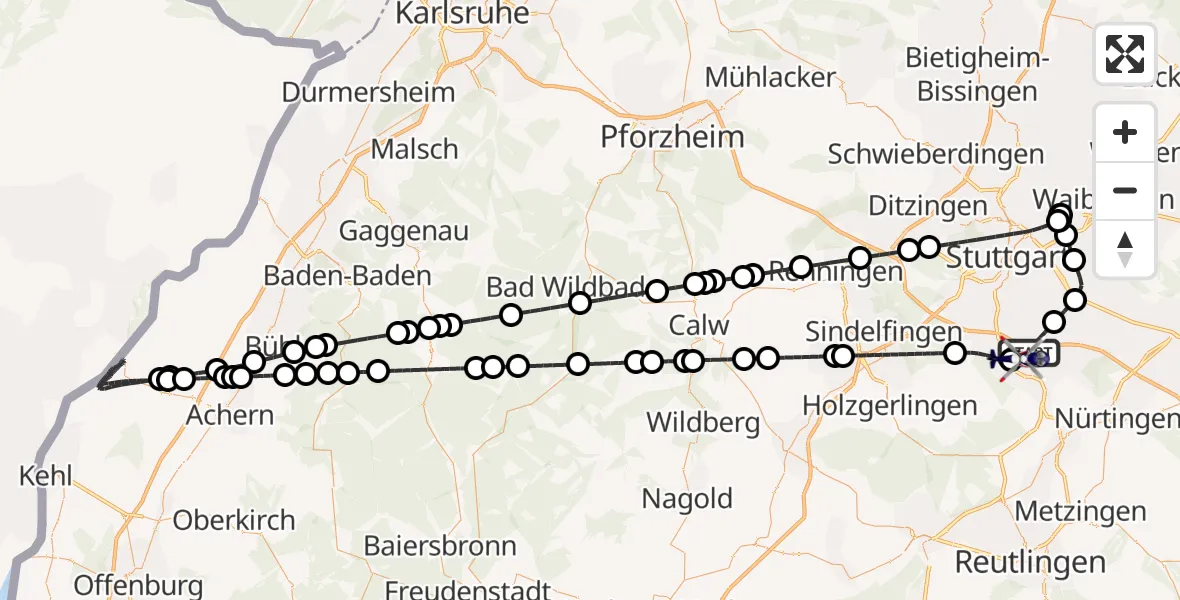 Flugroute Polizeihubschrauber Flughafen Stuttgart - Flughafen Stuttgart, 20 April 2026, 21:05