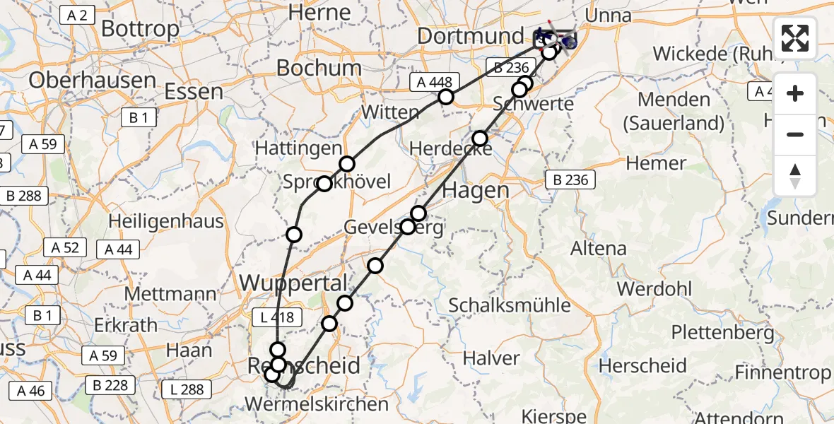 Flugroute Polizeihubschrauber Dortmund Flughafen - Dortmund Flughafen, 20 April 2026, 21:10