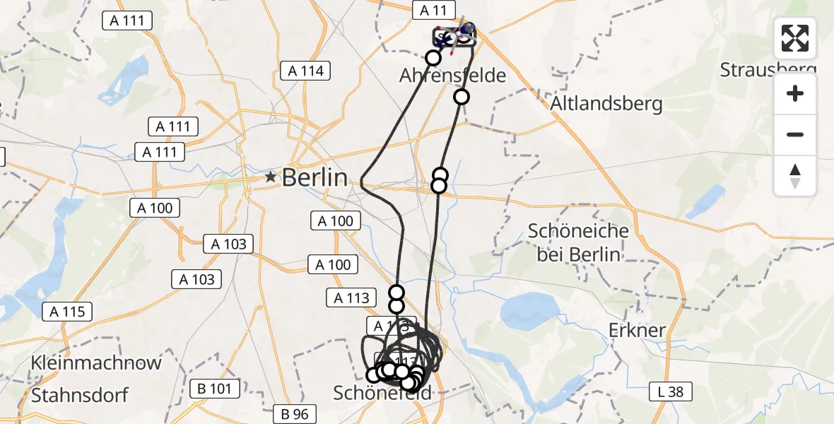 Flugroute Polizeihubschrauber Ahrensfelde Hubschrauberlandeplatz - Ahrensfelde Hubschrauberlandeplatz, 20 April 2026, 23:02