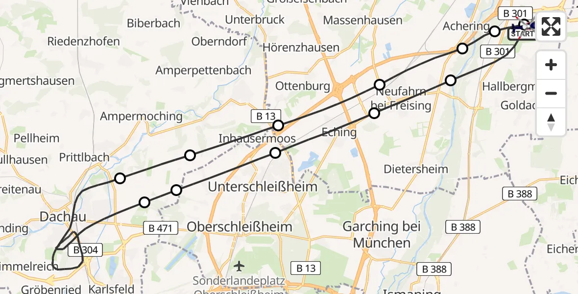 Flugroute Polizeihubschrauber Hallbergmoos - München Flughafen, 20 April 2026, 23:57
