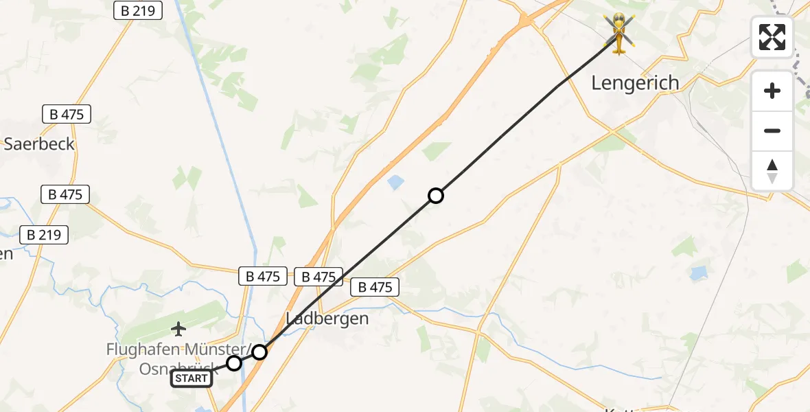 Flugroute Ambulanzhubschrauber Christoph  Westfalen-ADAC - Lengerich, 21 April 2026, 04:06