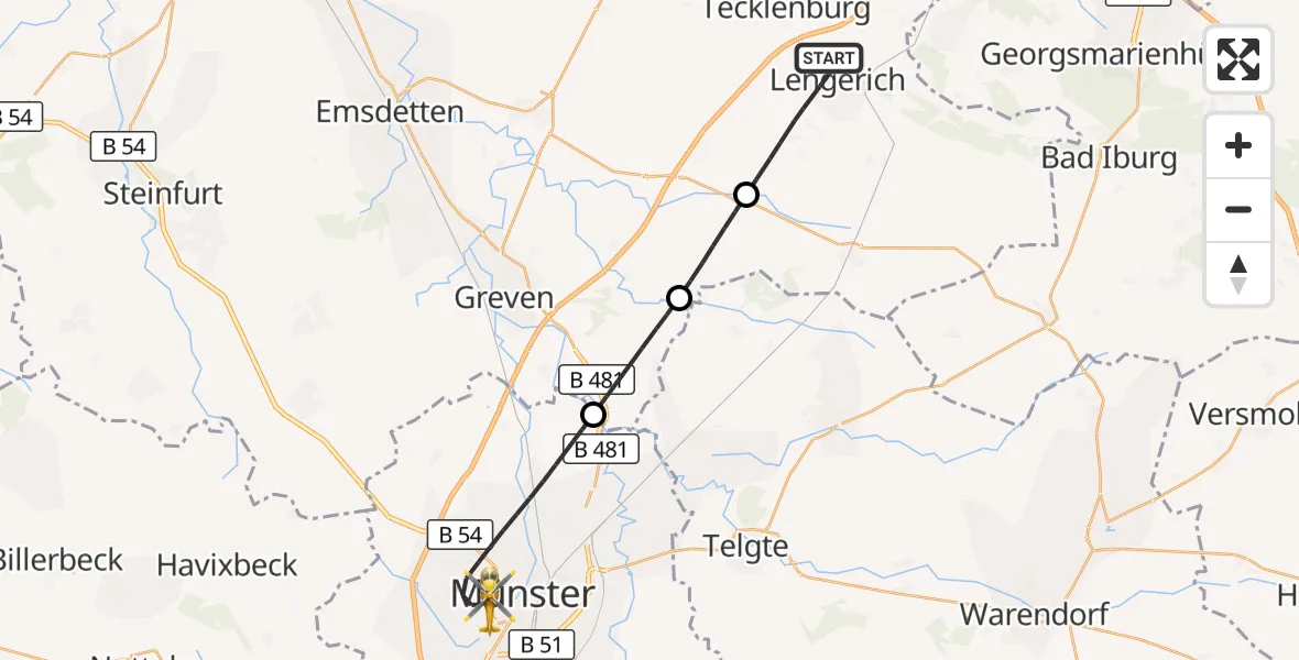 Flugroute Ambulanzhubschrauber Lengerich - Münster, 21 April 2026, 04:33