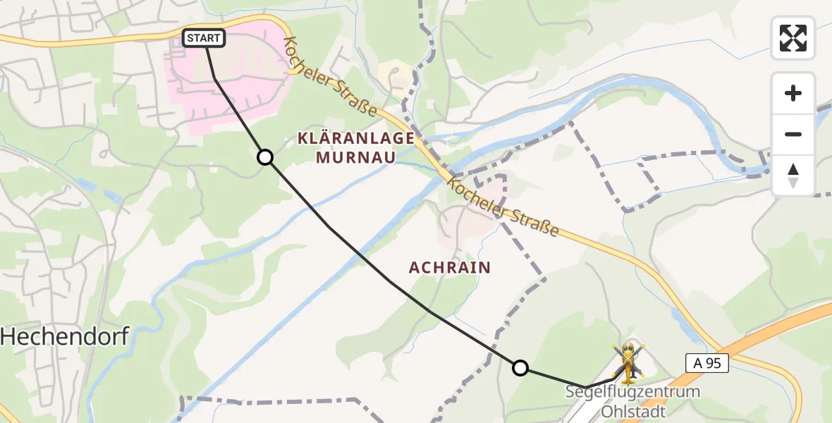Flugroute Rettungshubschrauber Murnau Accident Hospital - Ohlstadt Flugplatz, 21 April 2026, 05:09