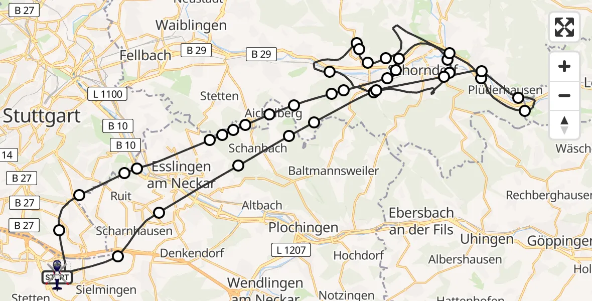 Flugroute Polizeihubschrauber Flughafen Stuttgart - Flughafen Stuttgart, 21 April 2026, 05:22
