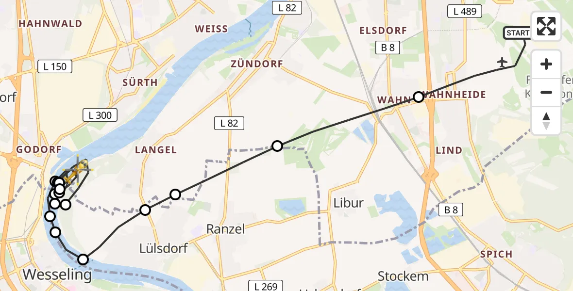 Flugroute Rettungshubschrauber Köln Bonn Flughafen - Köln, 21 April 2026, 05:28