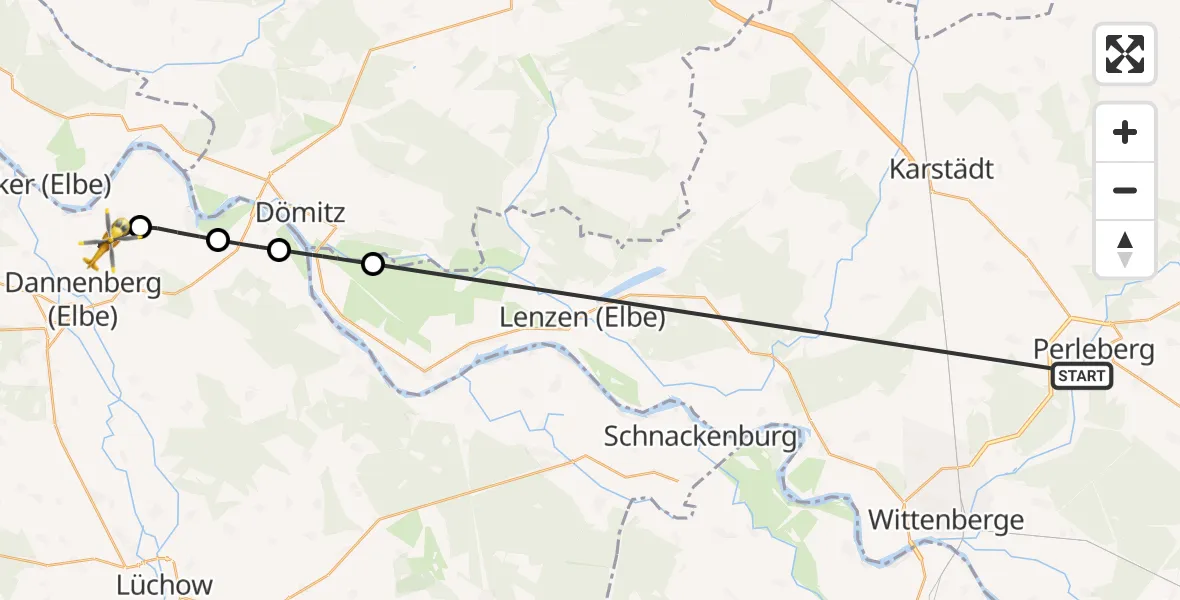 Flugroute Rettungshubschrauber Perleberg - Dannenberg (Elbe), 21 April 2026, 05:39