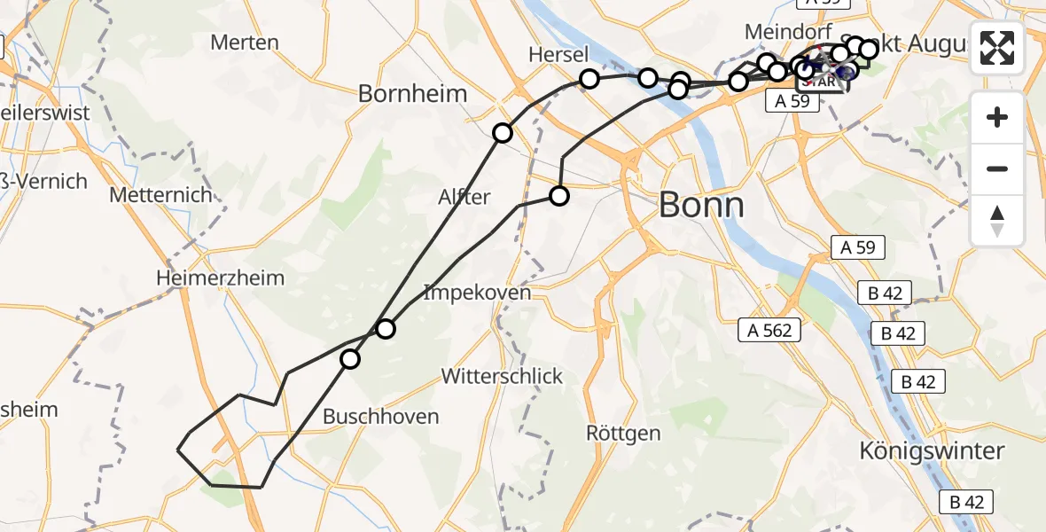 Flugroute Polizeihubschrauber Sankt Augustin - Sankt Augustin, 21 April 2026, 05:41