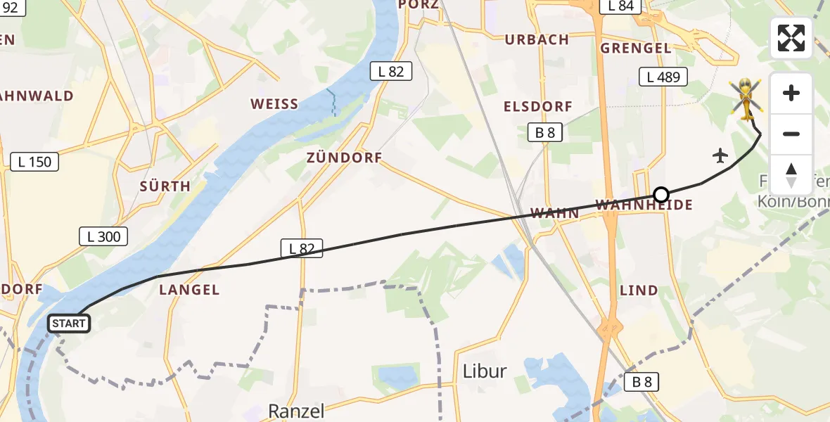 Flugroute Rettungshubschrauber Köln - Köln Bonn Flughafen, 21 April 2026, 05:42