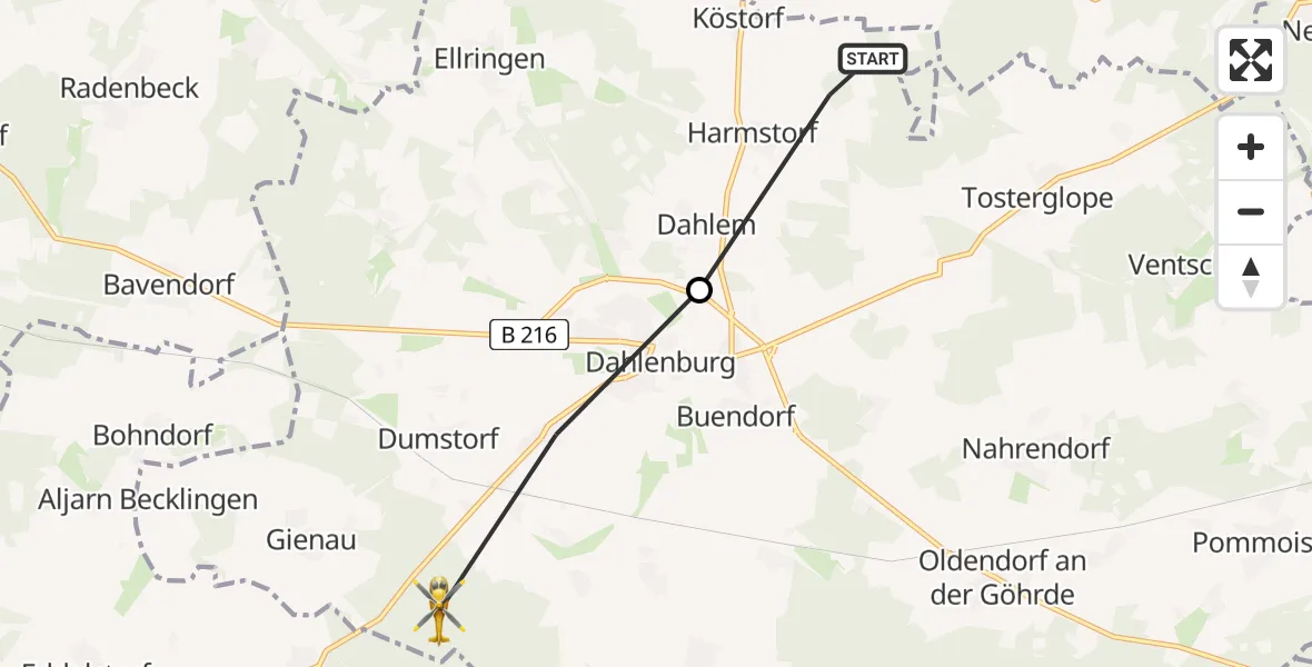 Flugroute Rettungshubschrauber Dahlem - Dahlenburg, 21 April 2026, 05:50