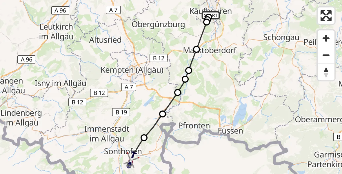 Flugroute Polizeihubschrauber Kaufbeuren - Sonthofen, 21 April 2026, 06:04