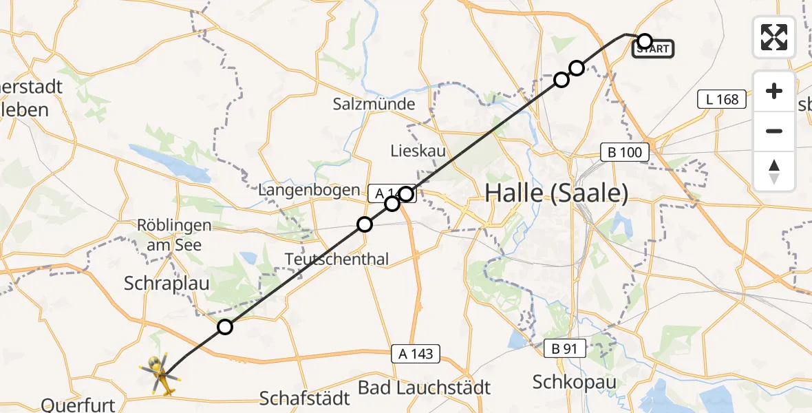 Flugroute Ambulanzhubschrauber Halle-Oppin Flugplatz - Obhausen, 21 April 2026, 06:12