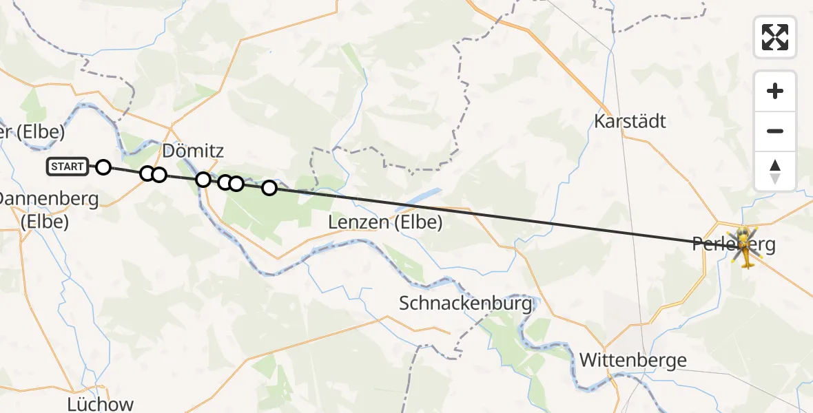 Flugroute Rettungshubschrauber Dannenberg (Elbe) - Perleberg, 21 April 2026, 06:13