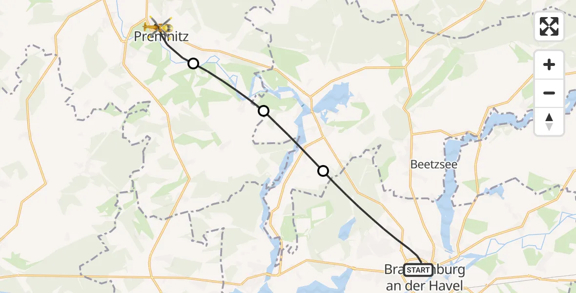 Flugroute Rettungshubschrauber Brandenburg an der Havel - Premnitz, 21 April 2026, 06:27