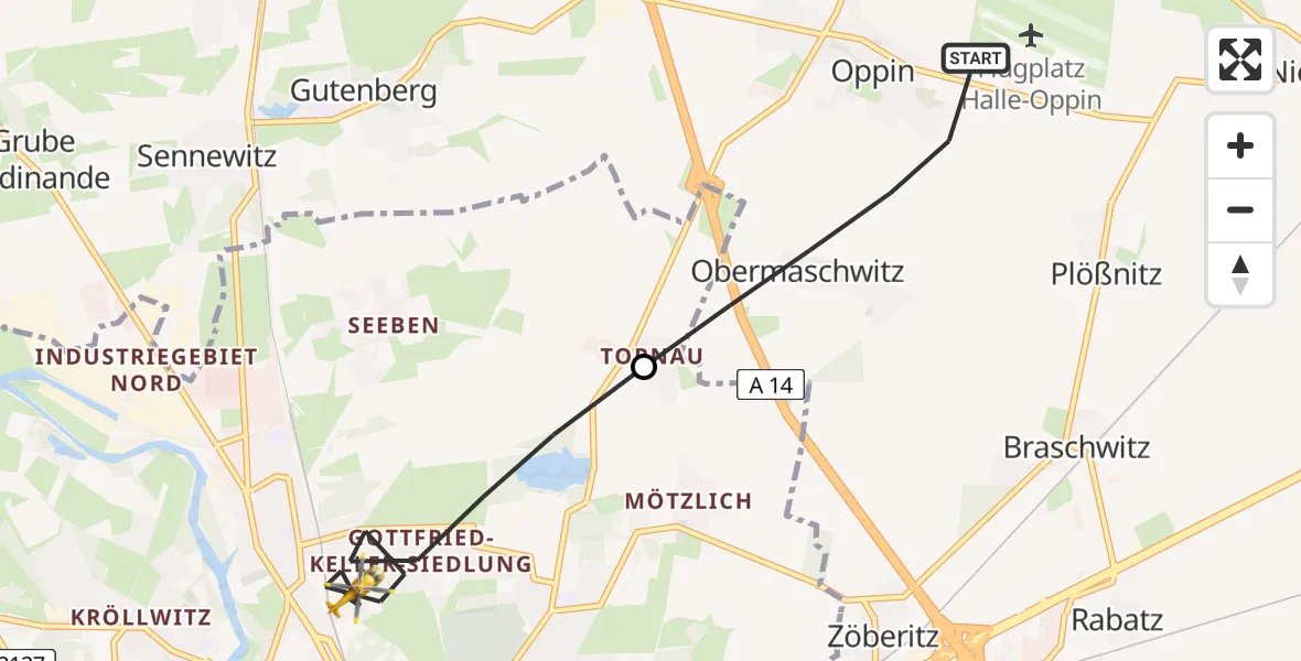Flugroute Rettungshubschrauber Landsberg - Halle (Saale), 21 April 2026, 06:33