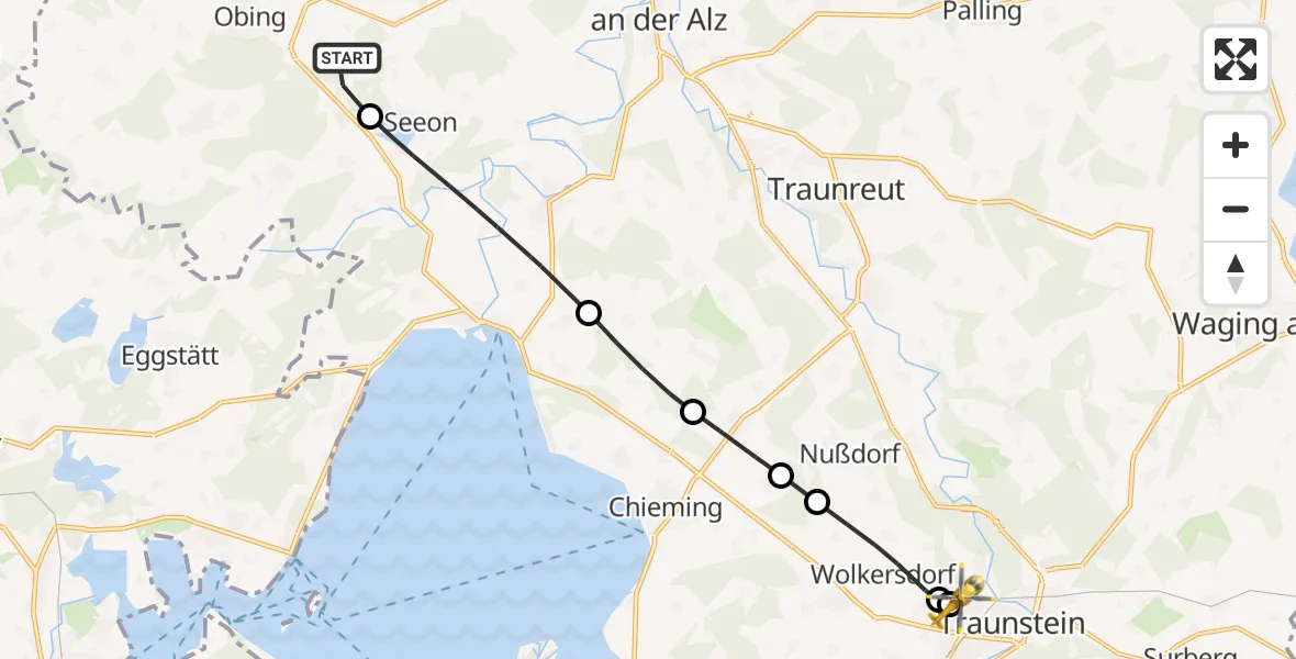 Flugroute Rettungshubschrauber Obing - Traunstein Hospital, 21 April 2026, 06:42