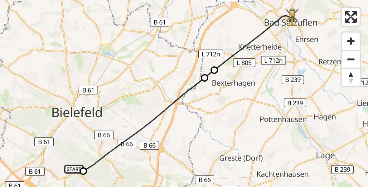 Flugroute Rettungshubschrauber Luftrettungszentrum Bielefeld - Bad Salzuflen, 21 April 2026, 06:43