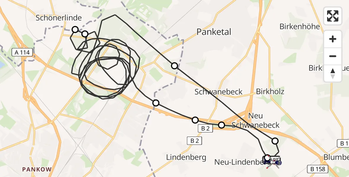 Flugroute Polizeihubschrauber Ahrensfelde Hubschrauberlandeplatz - Ahrensfelde Hubschrauberlandeplatz, 21 April 2026, 06:52
