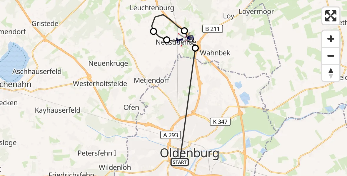 Flugroute Polizeihubschrauber Oldenburg (Oldb) - Rastede, 21 April 2026, 06:56