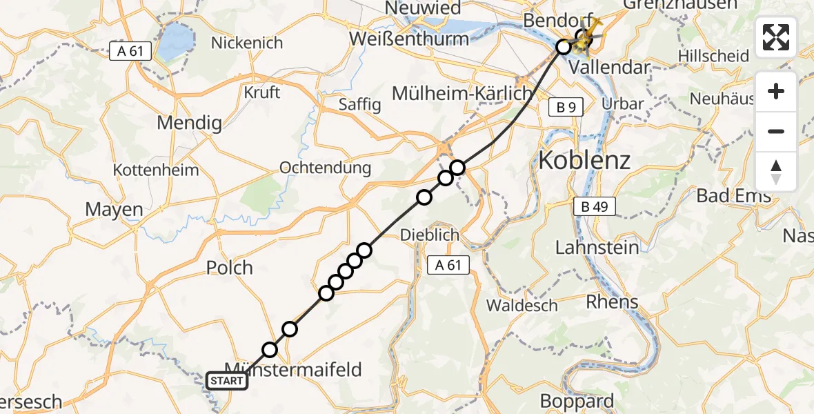 Flugroute Rettungshubschrauber Pillig - Weitersburg, 21 April 2026, 06:58