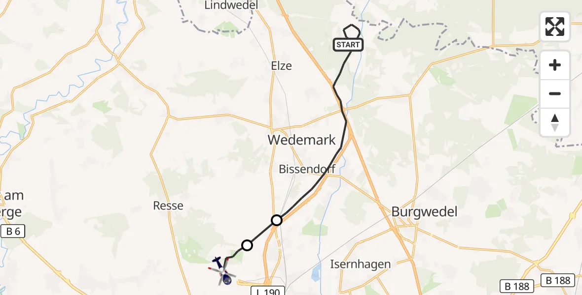 Flugroute Polizeihubschrauber Wedemark - Flughafen Hannover, 21 April 2026, 07:01