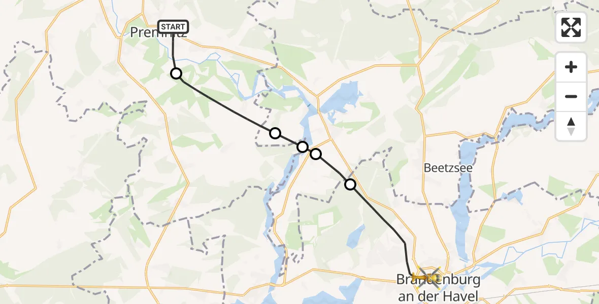 Flugroute Rettungshubschrauber Premnitz - Brandenburg an der Havel, 21 April 2026, 07:03