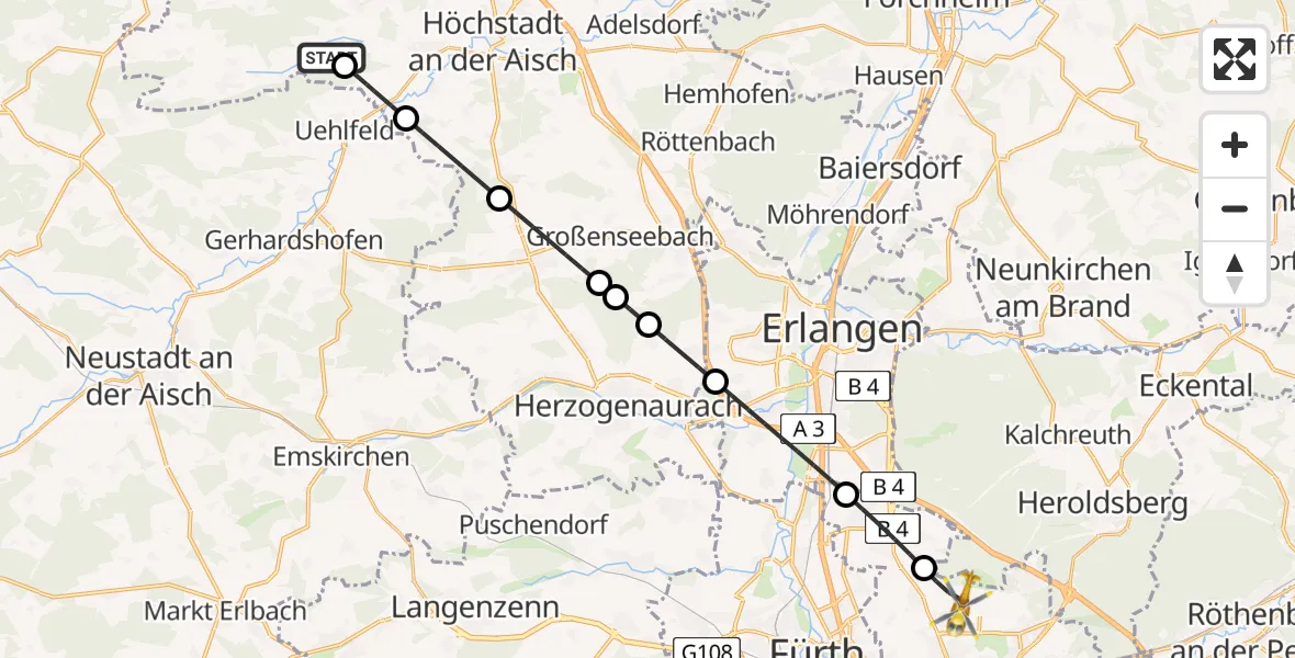 Flugroute Rettungshubschrauber Vestenbergsgreuth - Flughafen Nuremberg, 21 April 2026, 07:04