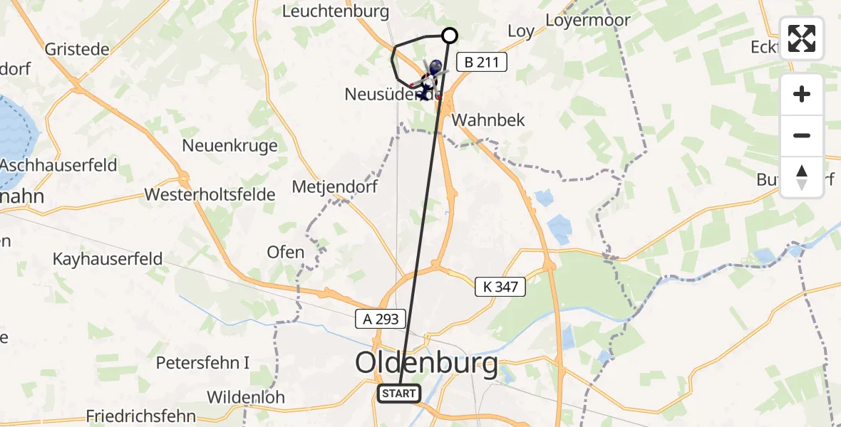 Flugroute Polizeihubschrauber Oldenburg (Oldb) - Oldenburg Police Hubschrauberlandeplatz, 21 April 2026, 07:06