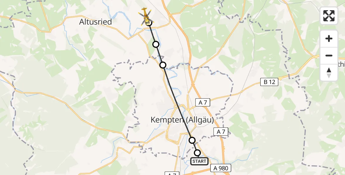 Flugroute Rettungshubschrauber Kempten-Durach Flugplatz - Dietmannsried, 21 April 2026, 07:16