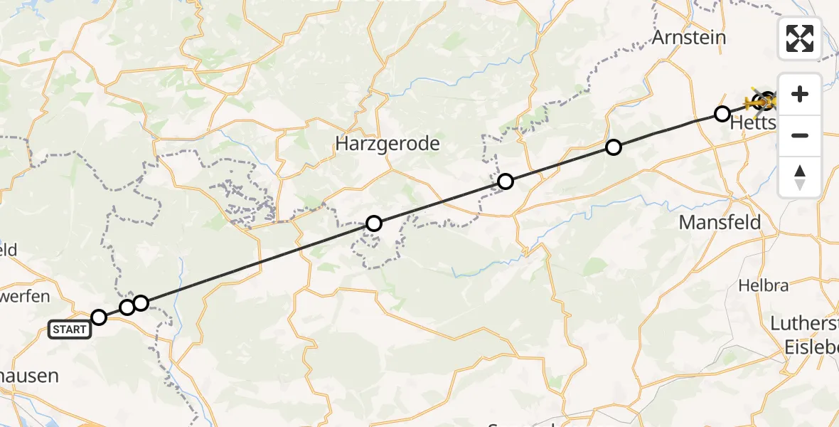 Flugroute Rettungshubschrauber Nordhausen - Helios Hospital Hettstedt, 21 April 2026, 07:28