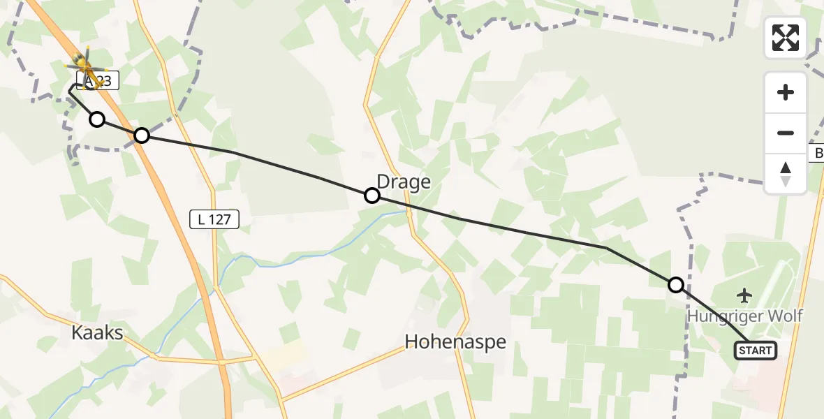 Flugroute Rettungshubschrauber Itzehoe Hungriger Wolf Flugplatz - Kaisborstel, 21 April 2026, 07:28