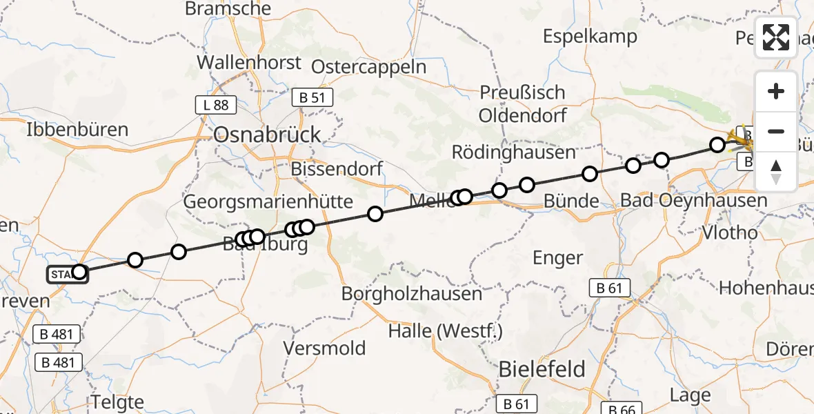 Flugroute Ambulanzhubschrauber Greven - Minden, 21 April 2026, 07:31