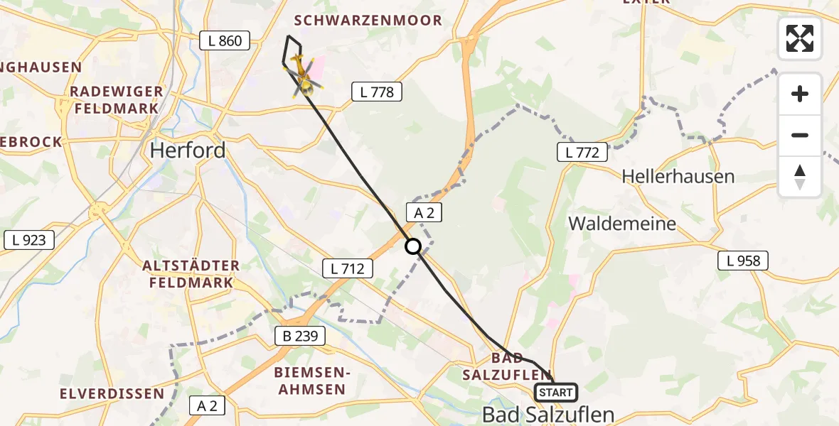 Flugroute Rettungshubschrauber Bad Salzuflen - Herford, 21 April 2026, 07:34