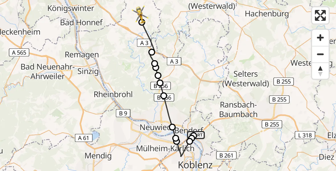 Flugroute Rettungshubschrauber Weitersburg - Asbach, 21 April 2026, 07:36
