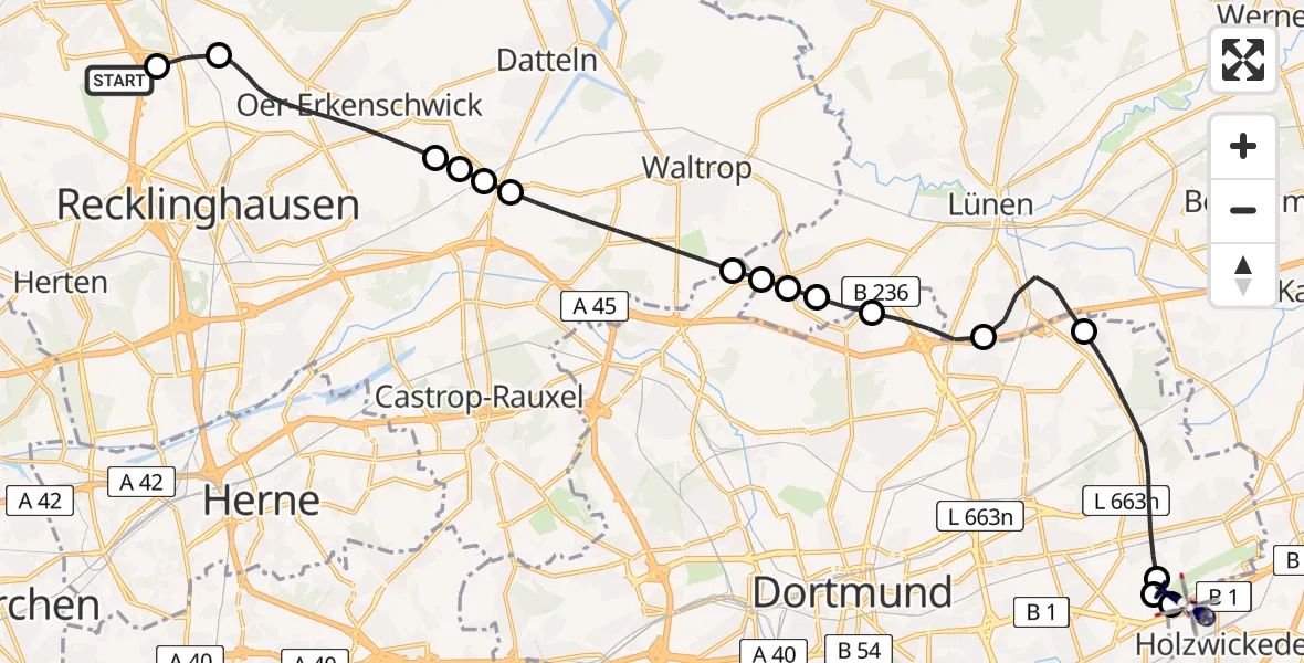 Flugroute Polizeihubschrauber Marl-Loemühle Flugplatz - Dortmund Flughafen, 21 April 2026, 07:40