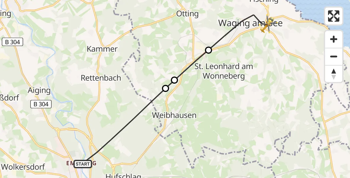 Flugroute Rettungshubschrauber Traunstein - Waging a.See, 21 April 2026, 07:45