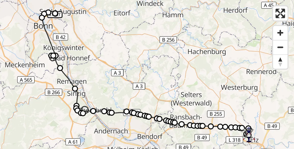 Flugroute Polizeihubschrauber Sankt Augustin - Limburg-Elz Flugplatz, 21 April 2026, 07:45