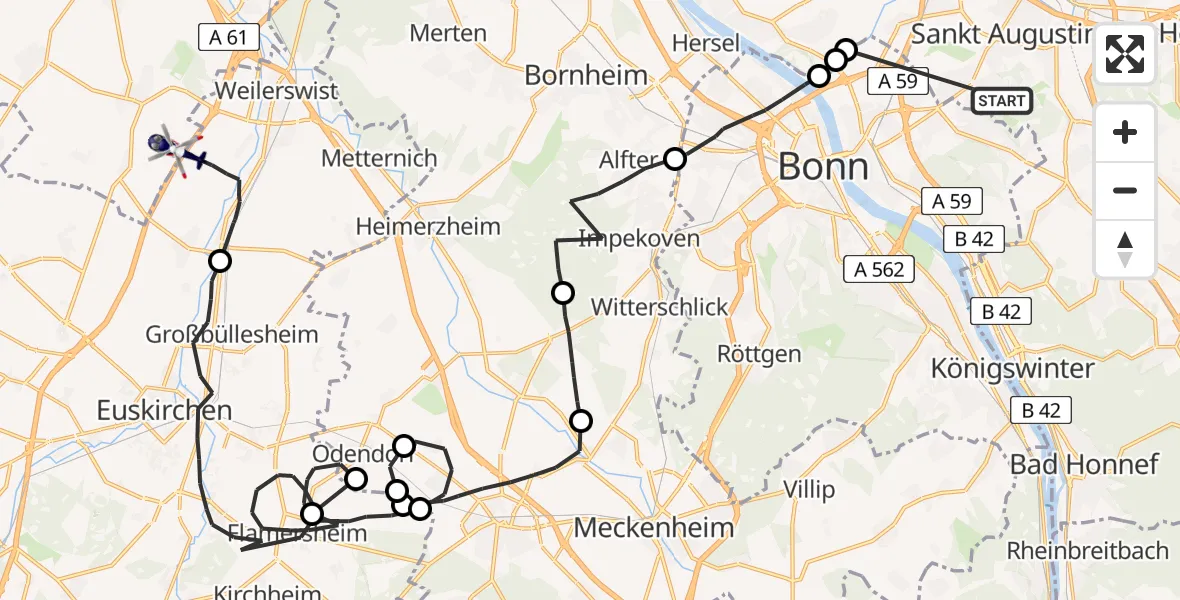 Flugroute Polizeihubschrauber Sankt Augustin - Erftstadt, 21 April 2026, 07:50