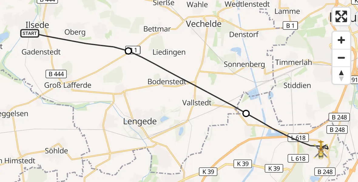 Flugroute Rettungshubschrauber Ilsede - Salzgitter, 21 April 2026, 07:52