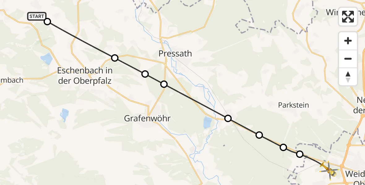 Flugroute Rettungshubschrauber Vorbach - Weiden i.d.OPf., 21 April 2026, 07:52