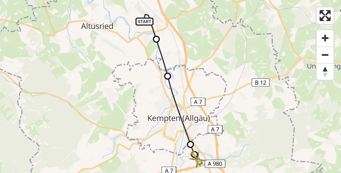 Flugroute Rettungshubschrauber Dietmannsried - Kempten-Durach Flugplatz, 21 April 2026, 07:57