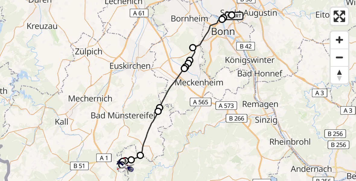 Flugroute Polizeihubschrauber Sankt Augustin - Ohlenhard, 21 April 2026, 07:59