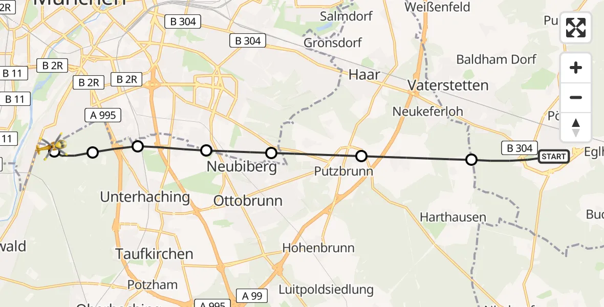 Flugroute Rettungshubschrauber Zorneding - ADAC Air Rescue Center Hubschrauberlandeplatz (Christoph 1), 21 April 2026, 08:01