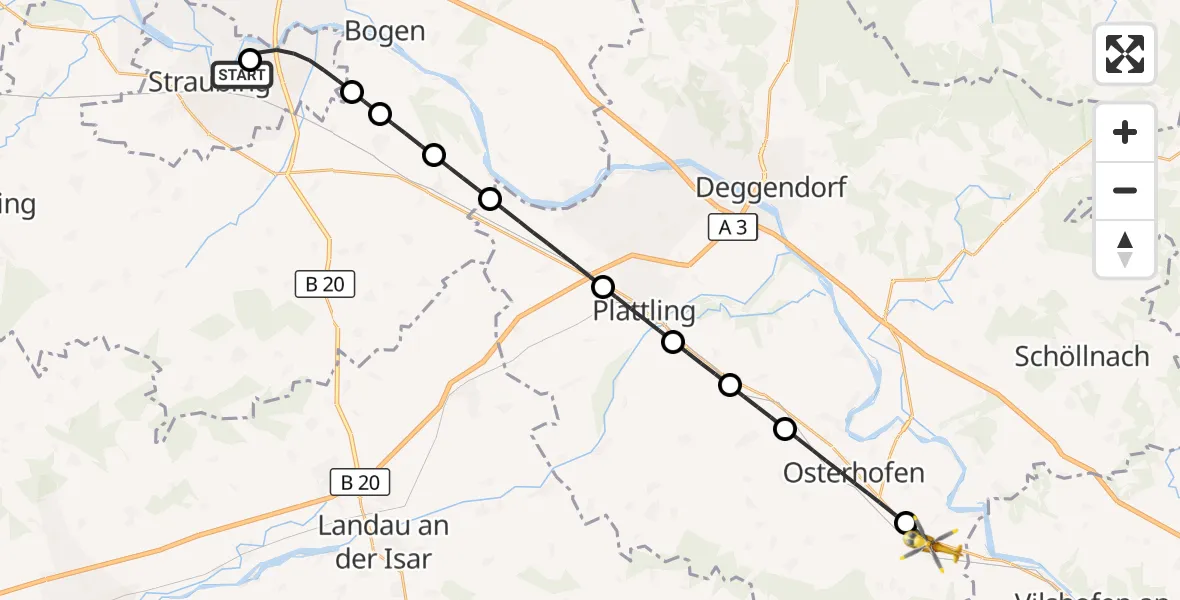 Flugroute Rettungshubschrauber Sankt Elisabeth Hospital Straubing - Künzing, 21 April 2026, 08:07