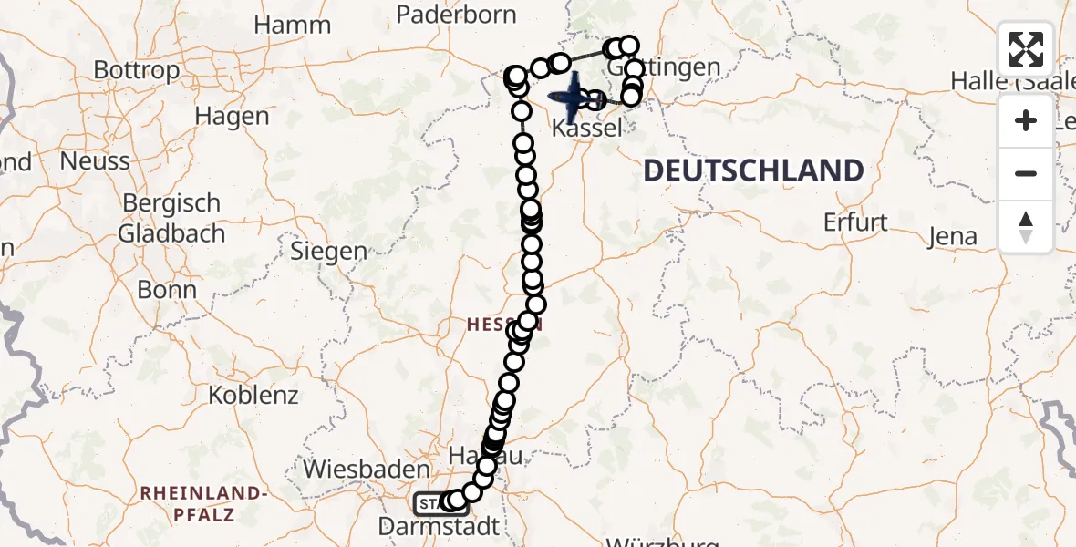 Flugroute Polizeiflugzeug Egelsbach - Grebenstein, 21 April 2026, 08:09