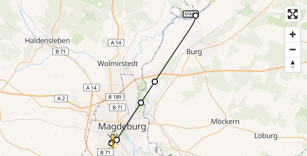 Flugroute Rettungshubschrauber Tangerhütte - Magdeburg, 21 April 2026, 08:10